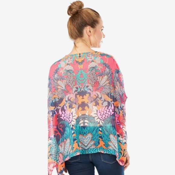 Octavia bright printed sheer poncho - Picture 3 of 7